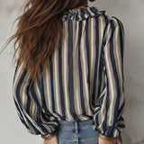 Blouse Profond Col V Rayures Verticales Loose