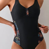Maillot De Bain Sans Manches Imprimé Une Pièce