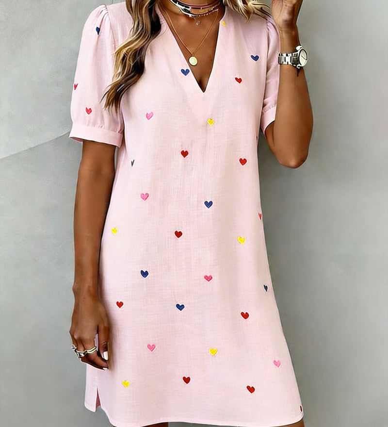 Robe Colorée À Imprimé Cœur Et Col En V