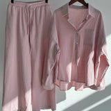 Ensemble deux pièces avec pantalon chemise de couleur unie