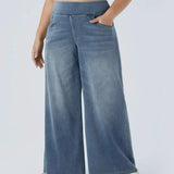 Denim Haute Taille Lavé Loose Baggy Décontracté