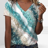 T-shirt de cou en V en gradient imprimé