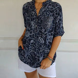 Blouse Col V Boutonnée Imprimée