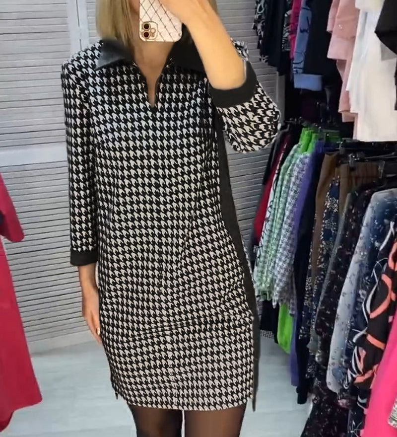 Robe à revers avec poche et carreaux