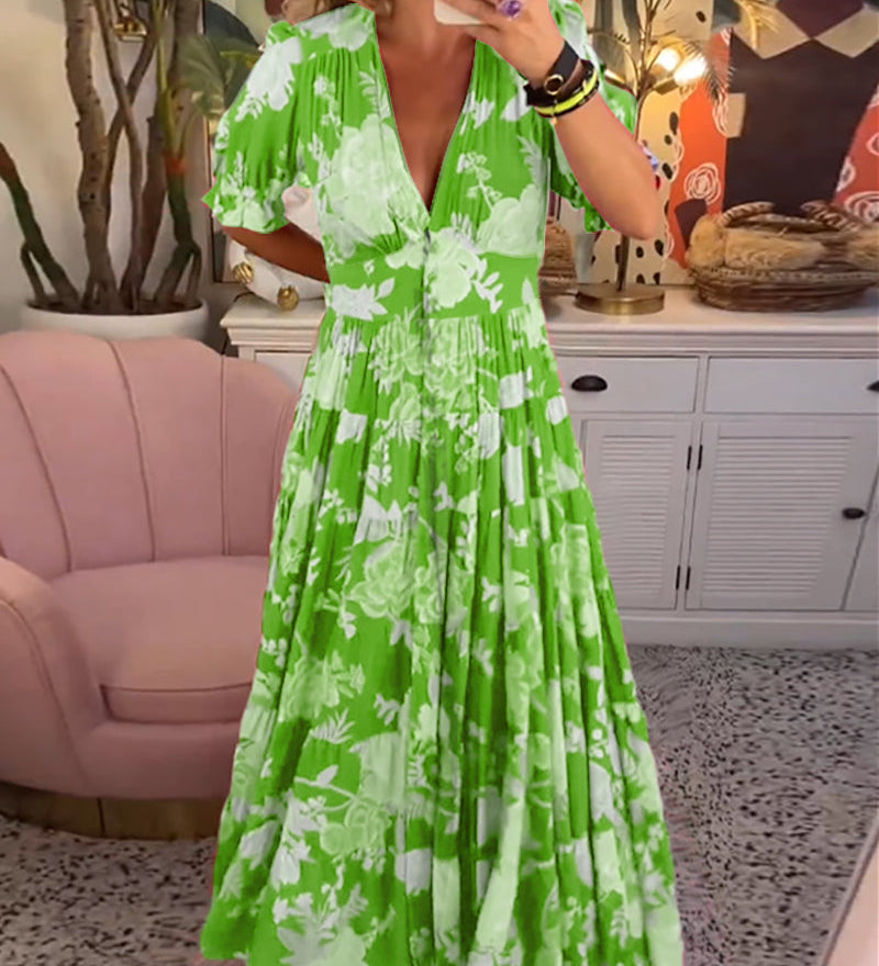 Robe à poche col V imprimé fleuri