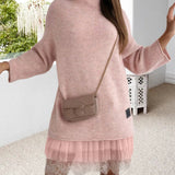 Ensemble robe pull col montant en maille décontractée de couleur unie