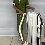 Costume Décontracté Col En V Couleur Contrastée Sport