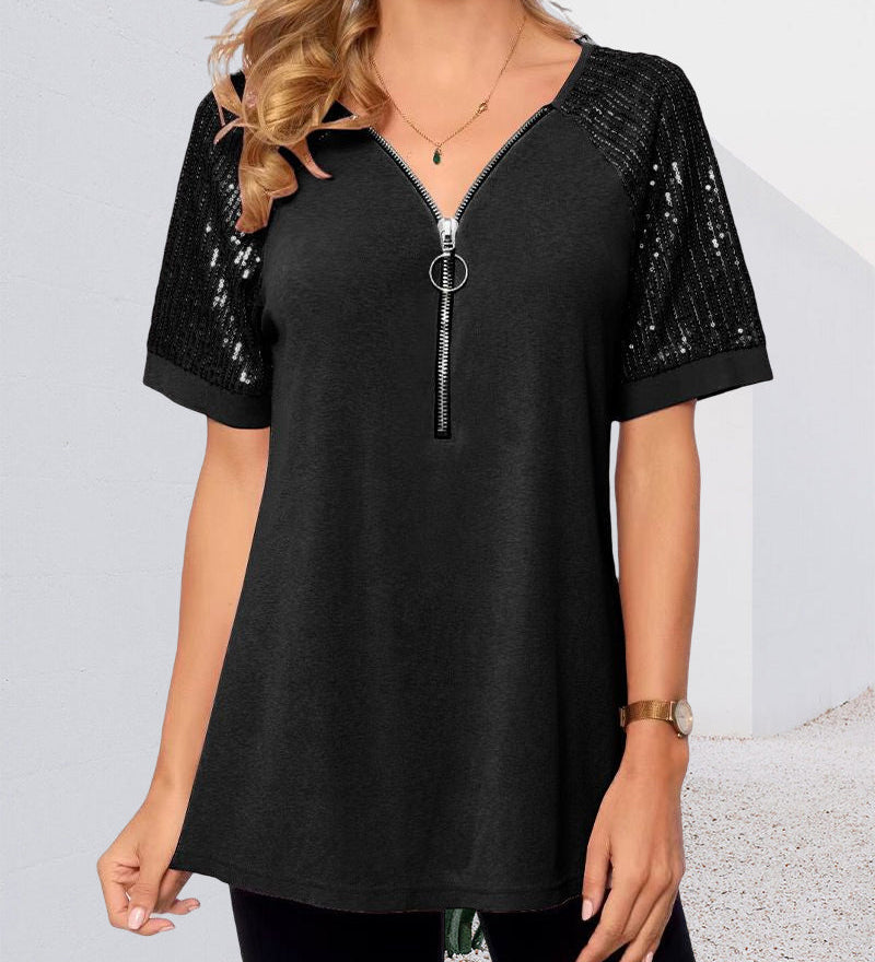 T-shirt à sequins et manches courtes