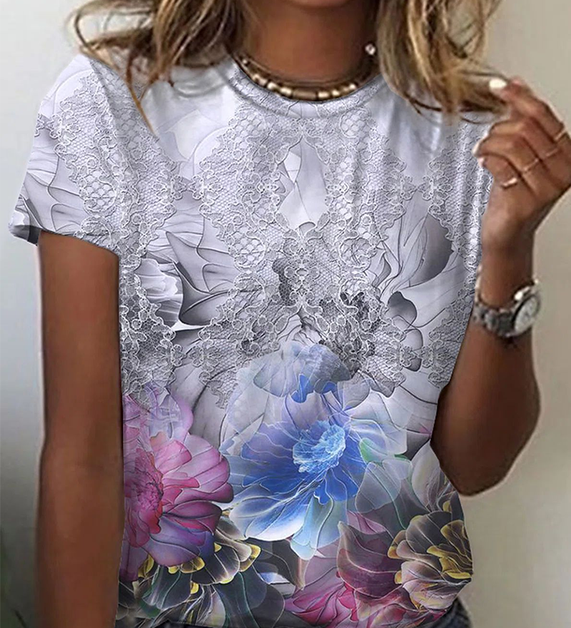 T-shirt imprimé col rond simple
