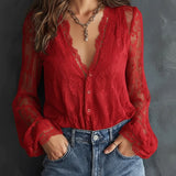 Blouse À Manches Longues En Dentelle Avec Col En V