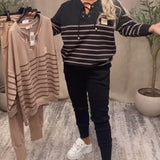 Ensemble Deux Pièces Décontracté Pantalon De Sport Rayé À La Cheville