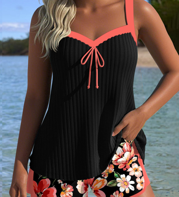 Tankini Col En V Imprimé Boxer De Sport