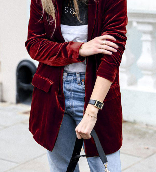 Burgundy | Blazer en velours style rue