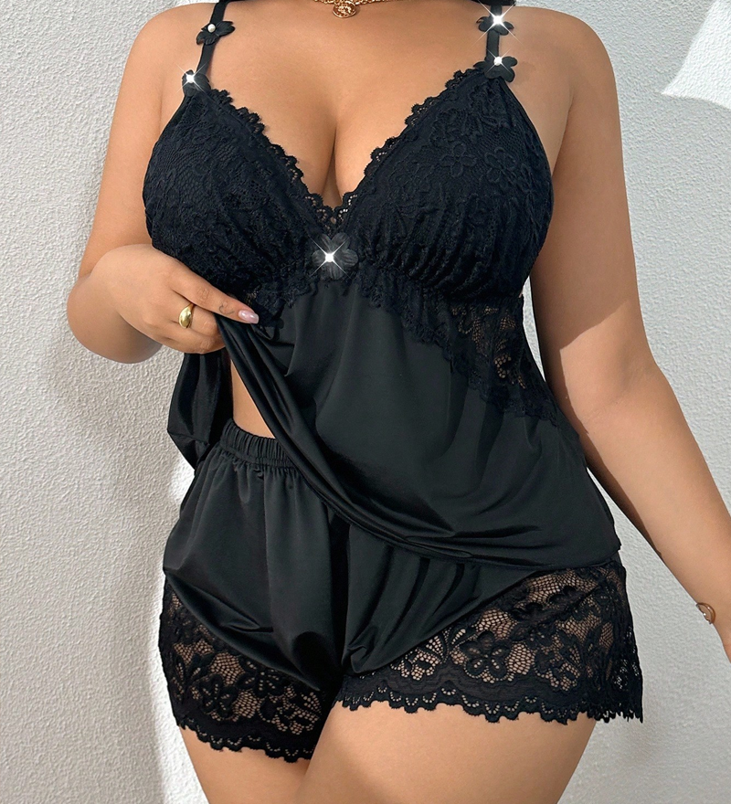 Ensemble Grande Taille Dentelle Débardeur Pyjama