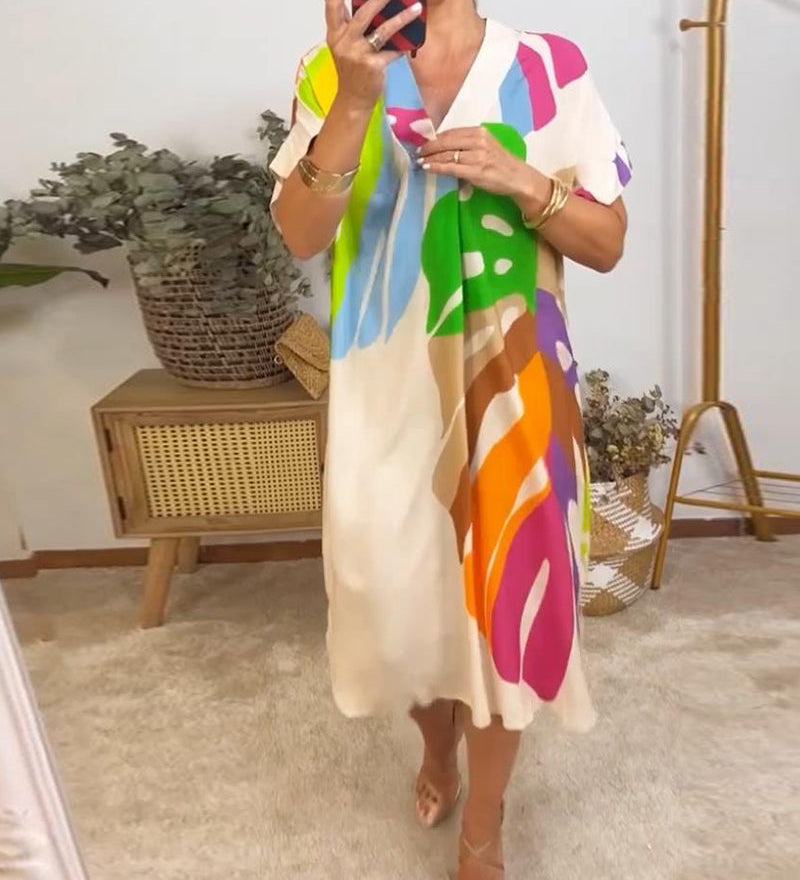 Robe décontractée à imprimé feuilles colorées