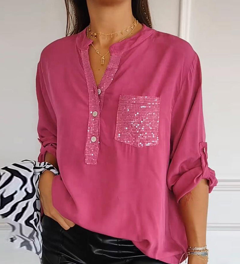 Haut décontracté ample patchwork de sequins