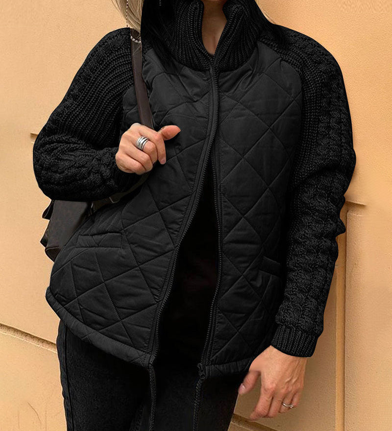 Manteau zippé à col haut de couleur unie