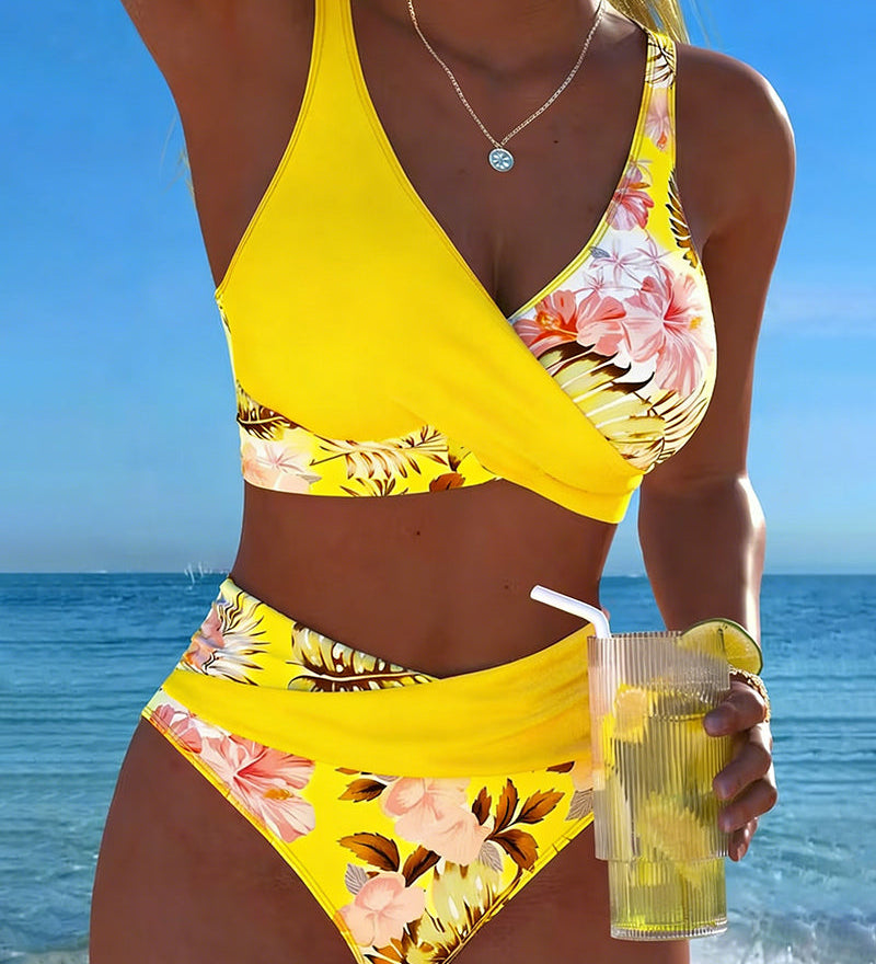 Bikini Contraste Floral Fendu