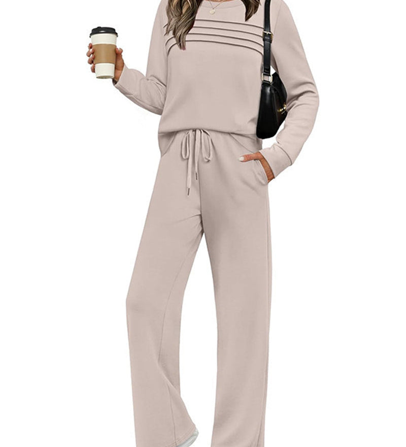 Set Haut à Col Rond pour Femme et Pantalon à Cordon