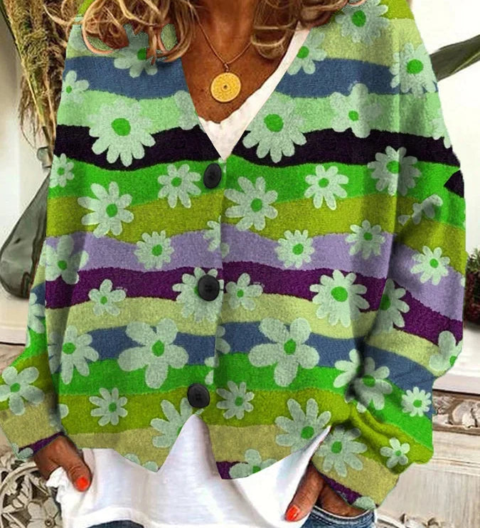 Lune | Cardigan Vintage Coloré avec Boutons pour Femme