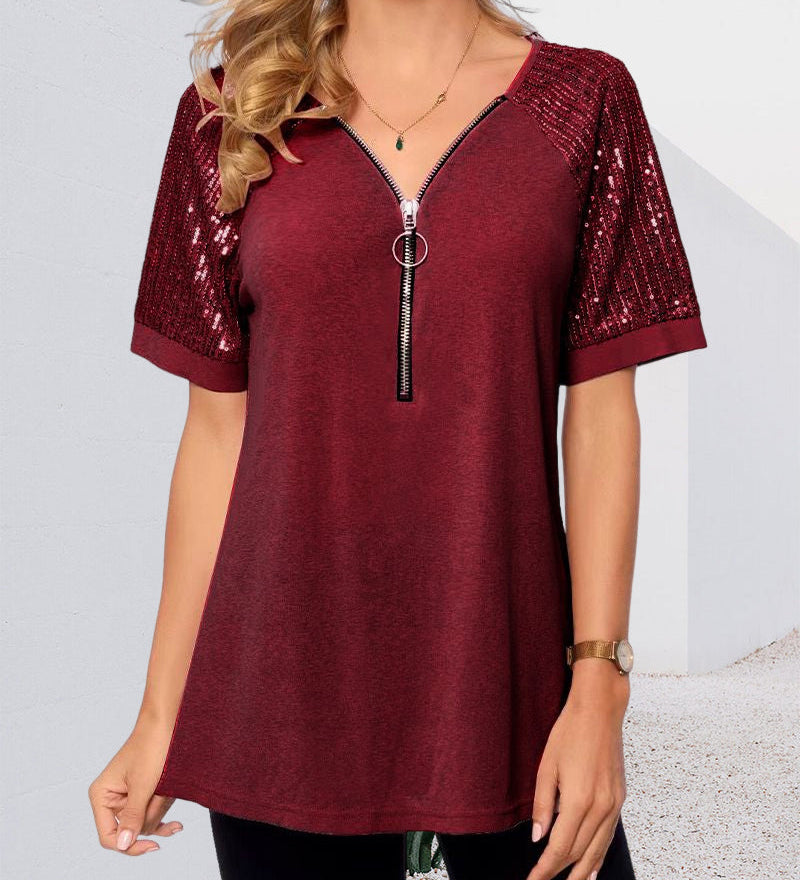 T-shirt à sequins et manches courtes