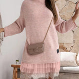 Ensemble robe pull col montant en maille décontractée de couleur unie