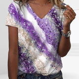 T-shirt de cou en V en gradient imprimé
