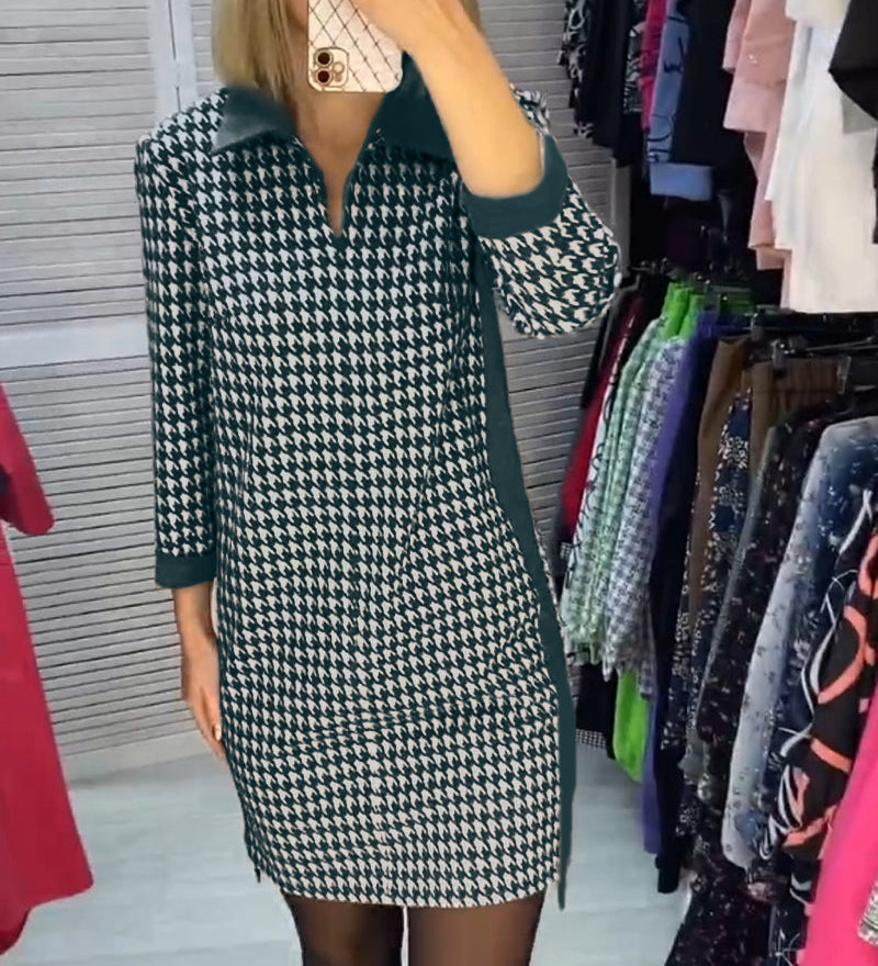Robe à revers avec poche et carreaux