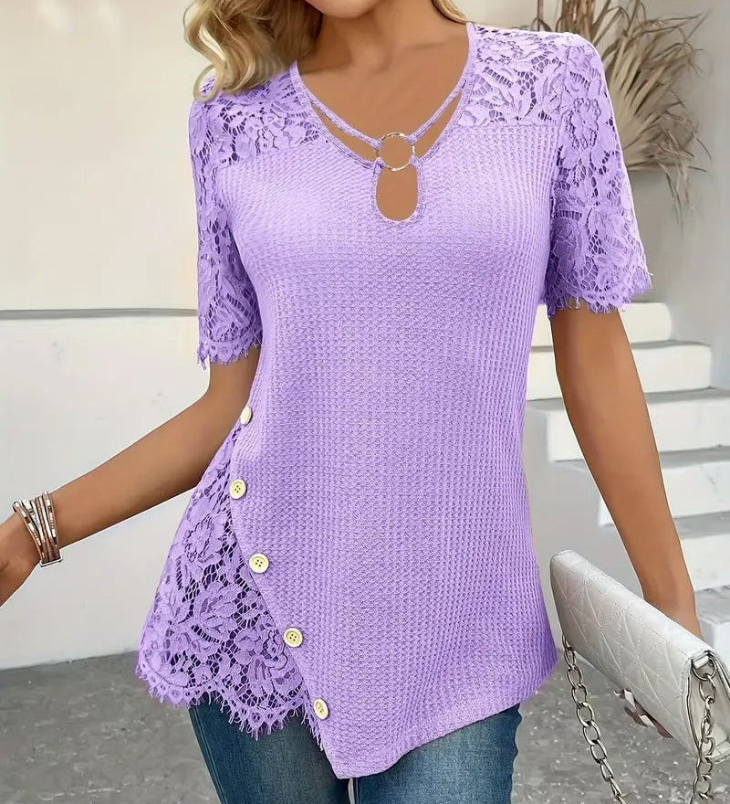 T-Shirt Dentelle Panneau Tricoté
