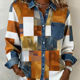 Chemise Color Block Revers À La Mode