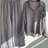 Ensemble deux pièces avec pantalon chemise de couleur unie