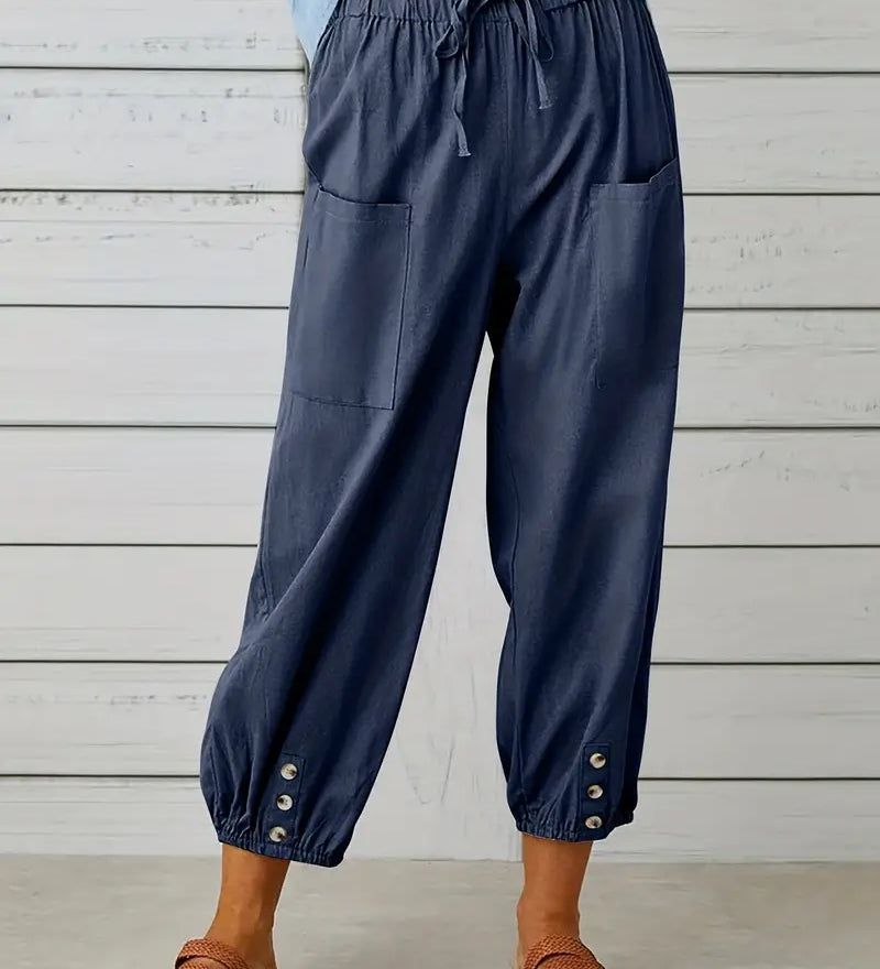 Luciane | Pantalon à cordon et boutons pour femme