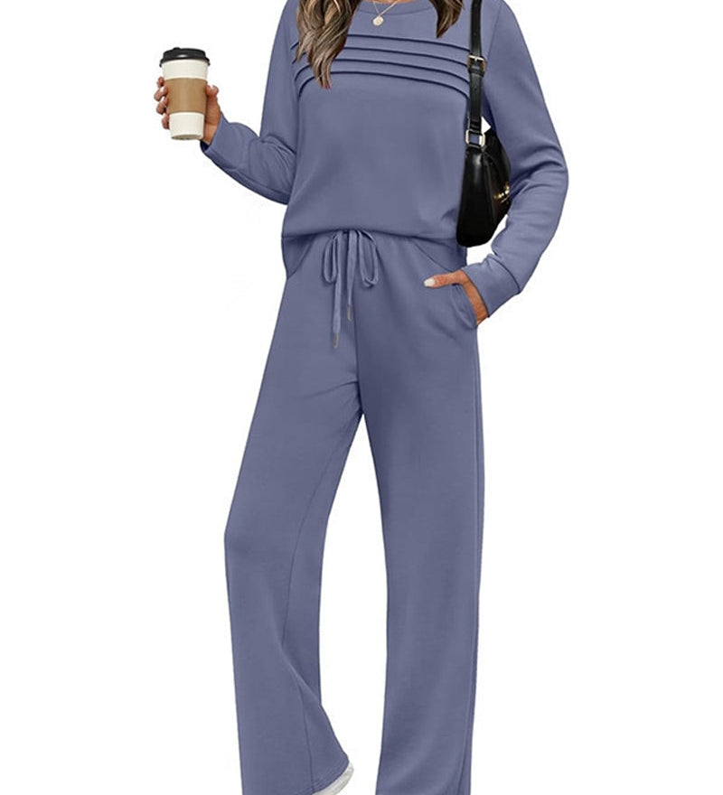 Set Haut à Col Rond pour Femme et Pantalon à Cordon