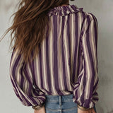 Blouse Profond Col V Rayures Verticales Loose
