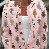 Cardigan boutonné beige à motif chats — Pascaline, LucieSaint-Tropez (vue 3)