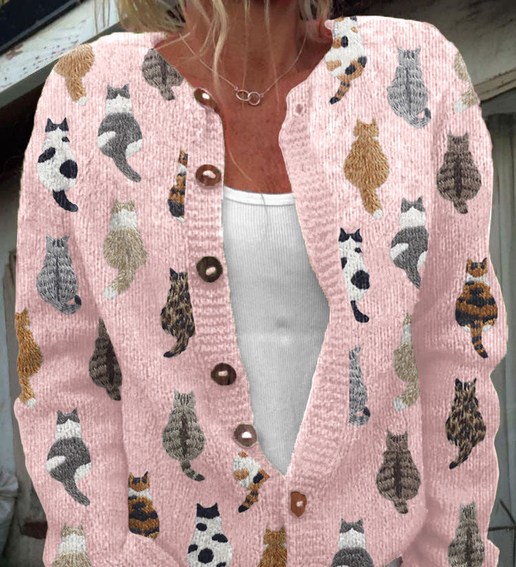 Cardigan boutonné beige à motif chats — Pascaline, LucieSaint-Tropez (vue 3)