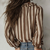 Blouse Profond Col V Rayures Verticales Loose