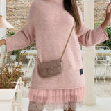 Ensemble robe pull col montant en maille décontractée de couleur unie