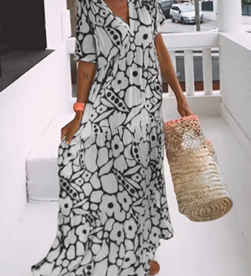 Robe ample imprimée à col en V