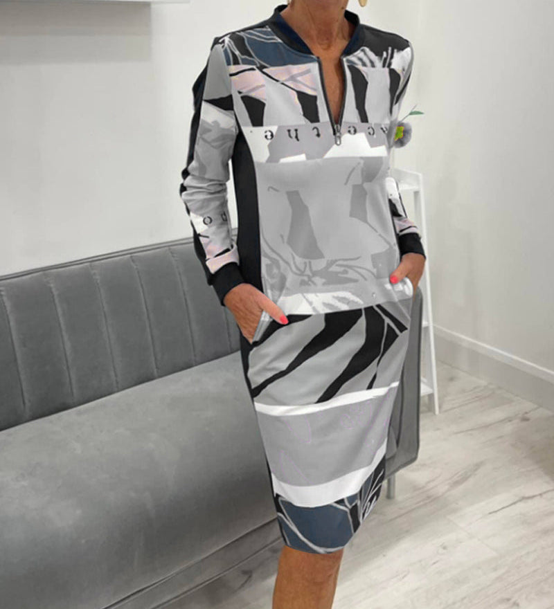 Robe à manches longues zippée avec poches bloc de couleur
