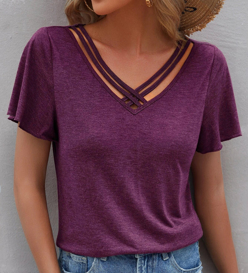 T-shirt à découpes de couleur unie