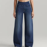Denim Haute Taille Lavé Loose Baggy Décontracté