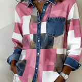 Chemise Color Block Revers À La Mode
