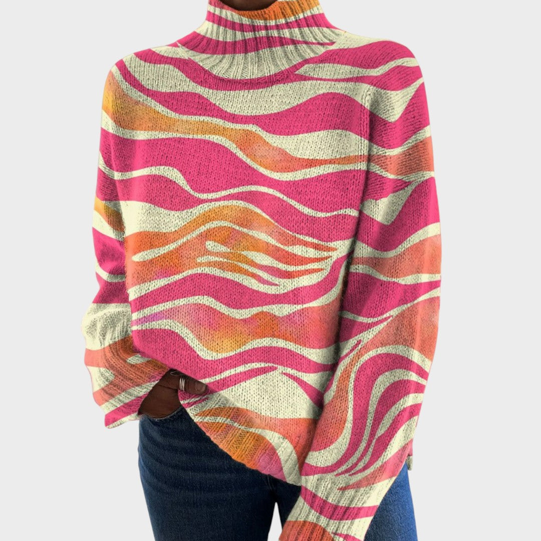Pull col roulé à vagues rose et orange — Louise, LucieSaint-Tropez