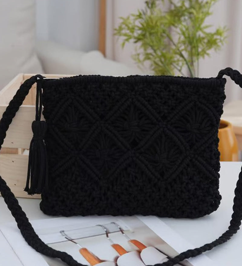 🏆Vente Flash⚡Pochette Minimaliste à Gland pour Femme – Sac Rétro en Corde de Coton Tressée Style Bohème pour Vacances d'Été à la Plage