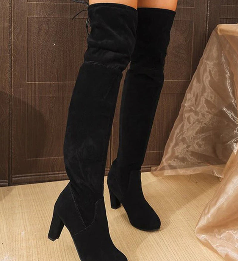 Bottes Élégantes Au-Dessus Du Genou En Daim Synthétique
