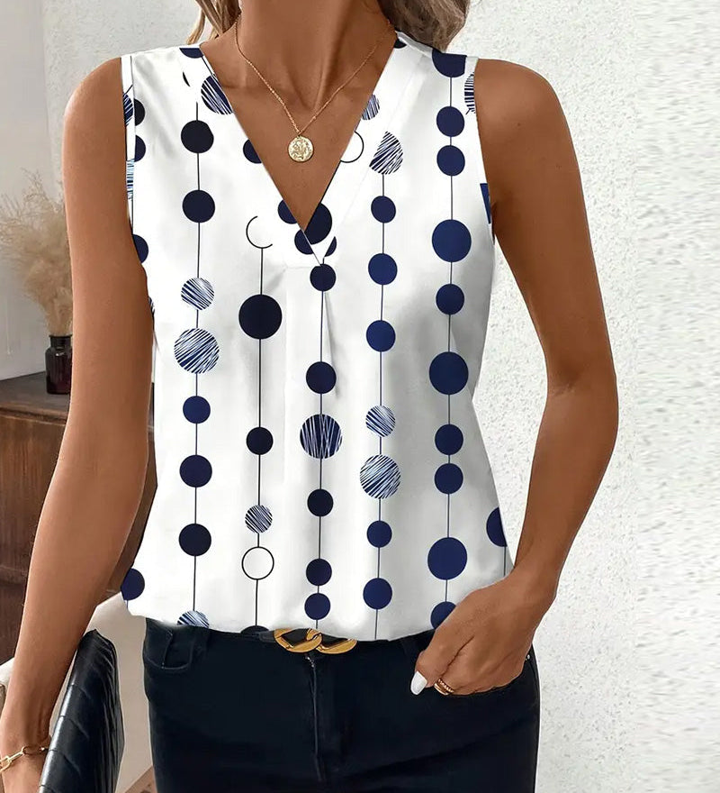 T-shirt décontracté à pois sans manches