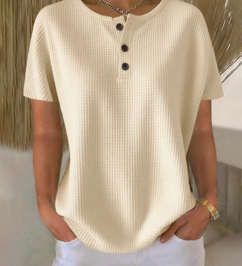 T-shirt Boutonné Col V Décontracté