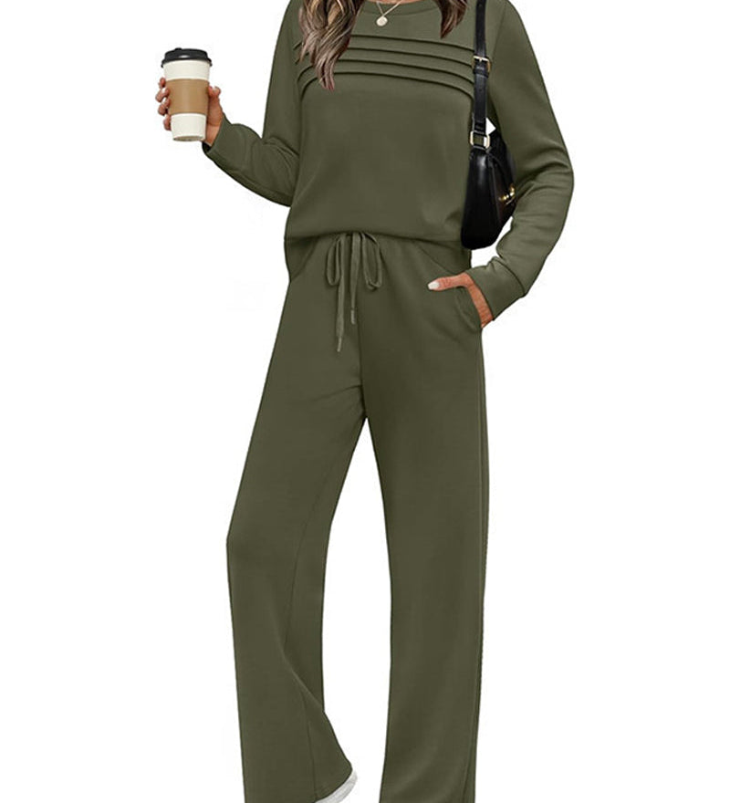 Set Haut à Col Rond pour Femme et Pantalon à Cordon