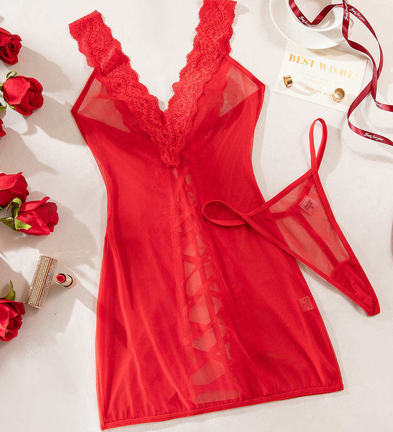 Chemise de Nuit Sexy Bretelles Dentelle